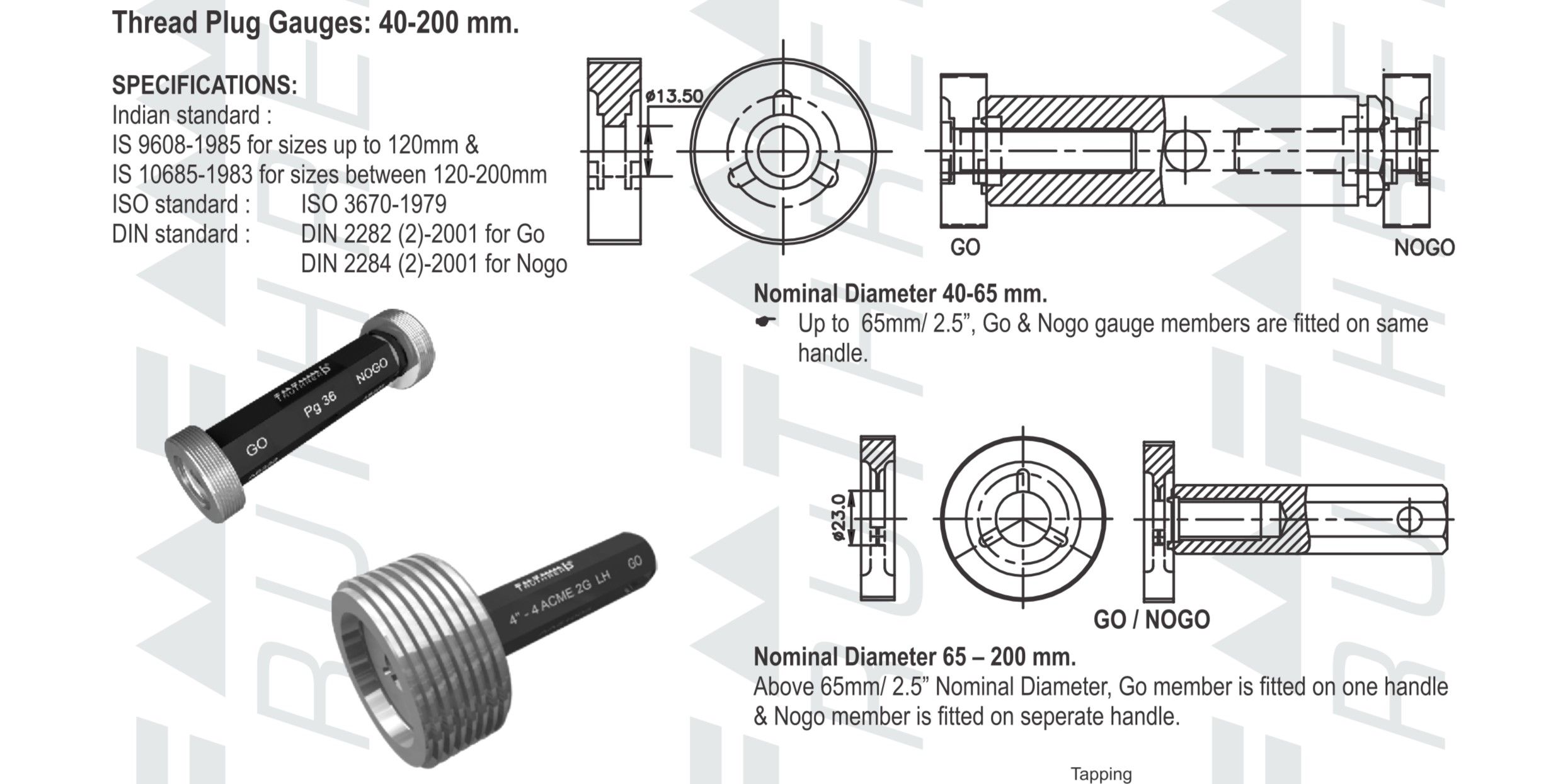 truthread thread plug gauges 40-200 mm